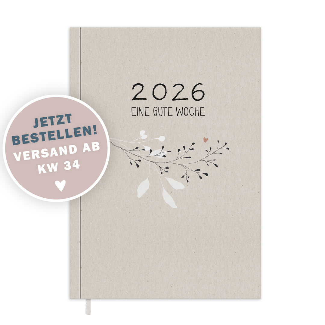 Kalender 2026 creme weiß rosa mit Hilfestellungen für mehr Achtsamkeit
