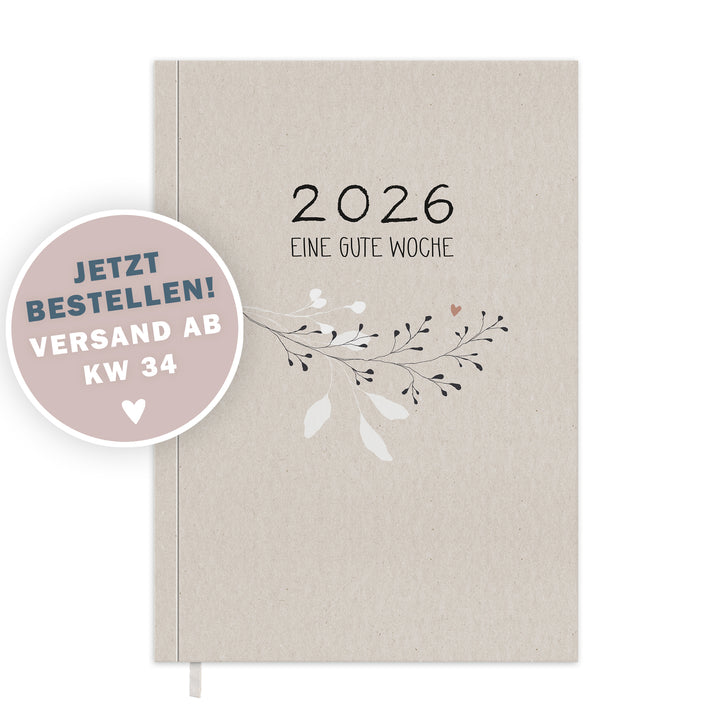 Kalender 2026 creme weiß rosa mit Hilfestellungen für mehr Achtsamkeit