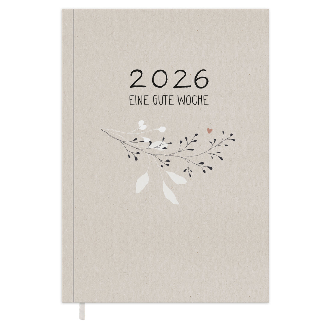 Kalender 2026 beige weiß rosa mit Hilfestellungen für mehr Achtsamkeit