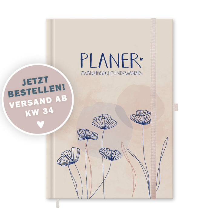 Kalender 2026 Creme Rosa mit Hilfestellungen für mehr Achtsamkeit