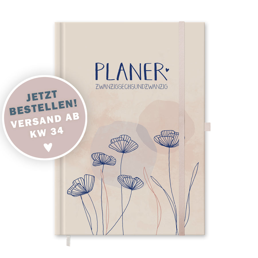 Kalender 2026 Creme Rosa mit Hilfestellungen für mehr Achtsamkeit