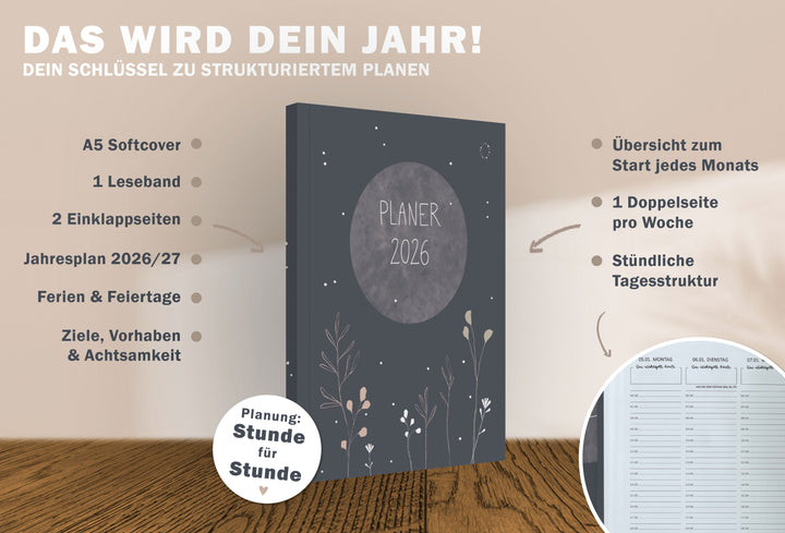 A5 Terminkalender 2026 mit blanko Seiten gepunktet für Skizzen, Doodles, Bullet Journaling
