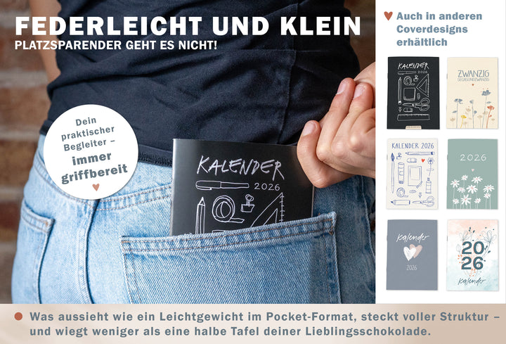A6 Terminkalender - Kalender 2026 | mini Monatsplaner & Notizbuch | kleiner Taschenkalender | Creme