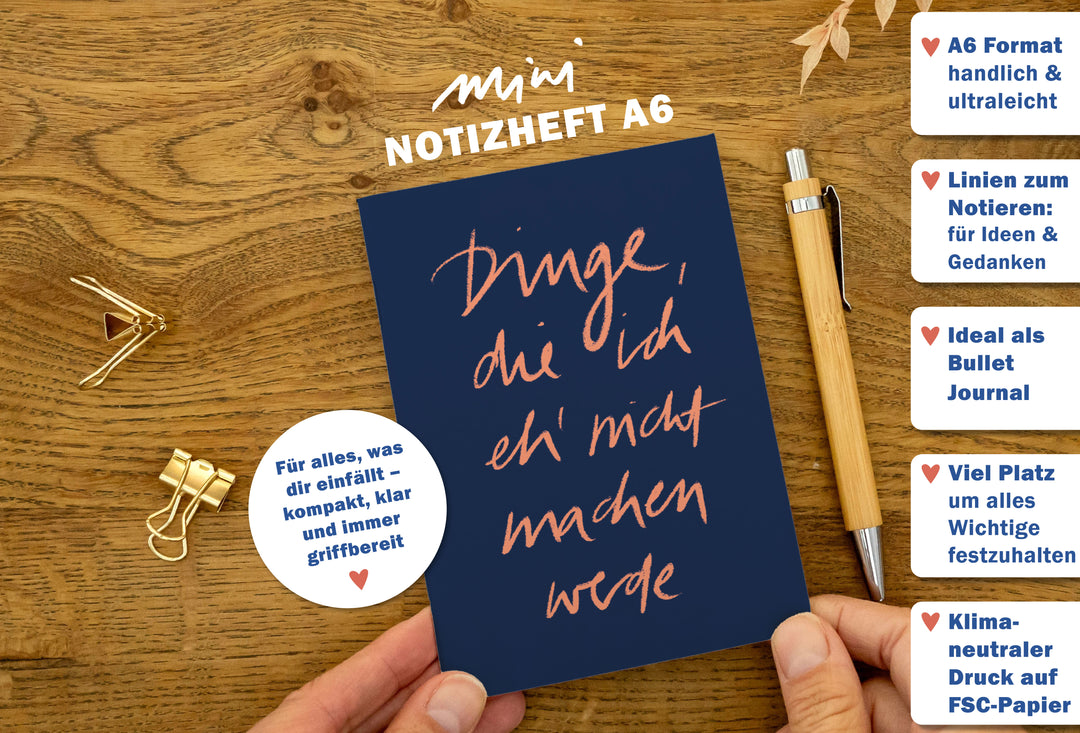 A6 Notizheft aus Recyclingpapier liniert für unterwegs