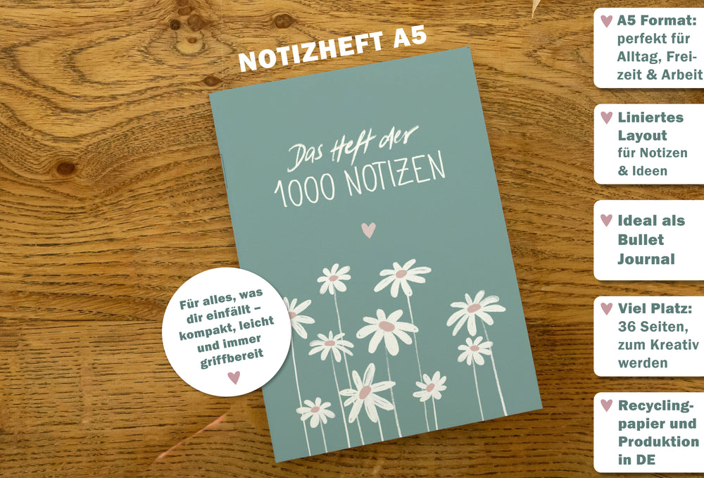 A5 Notizheft aus Recyclingpapier in Mint für Alltag und Uni