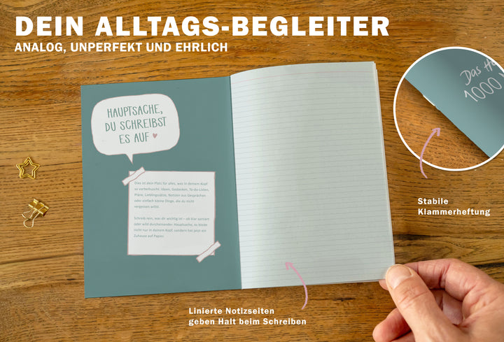 Nachhaltiges Notizheft A5 liniert aus Recyclingpapier, Grün