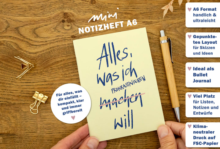 Notizheft A6 Punktraster Gelb Recyclingpapier