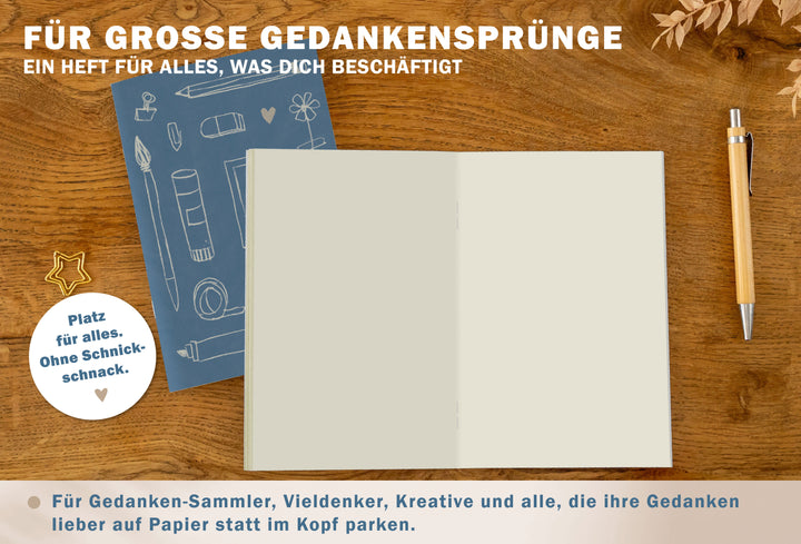 Notizheft A5 blau mit blanko Seiten aus Recyclingpapier