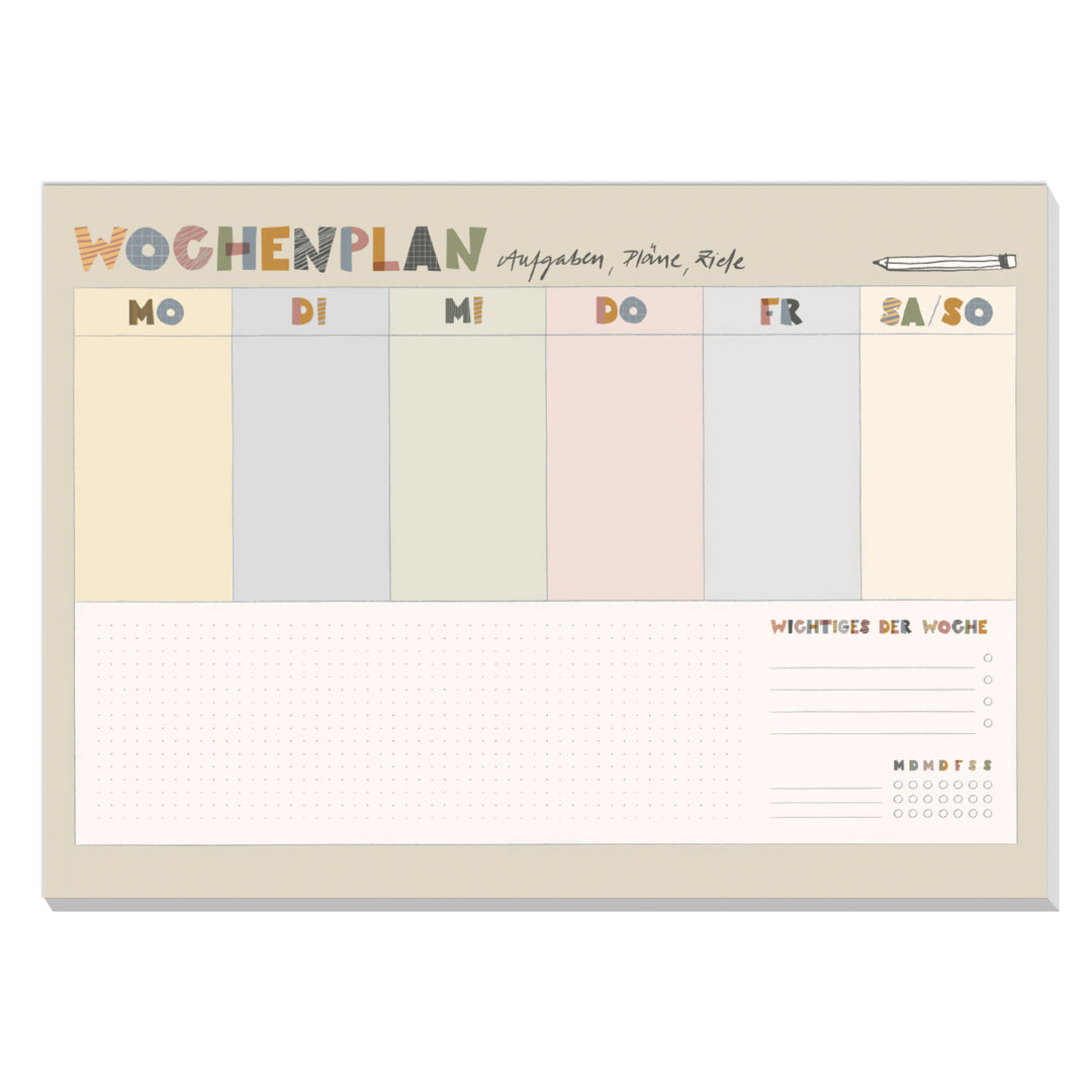 Kinder Wochenplaner Block A5 aus Recyclingpapier zum abreißen