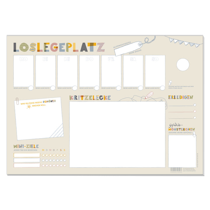 Schreibtischunterlage A3 für Kinder mit Wochenplan und Kritzelbereich
