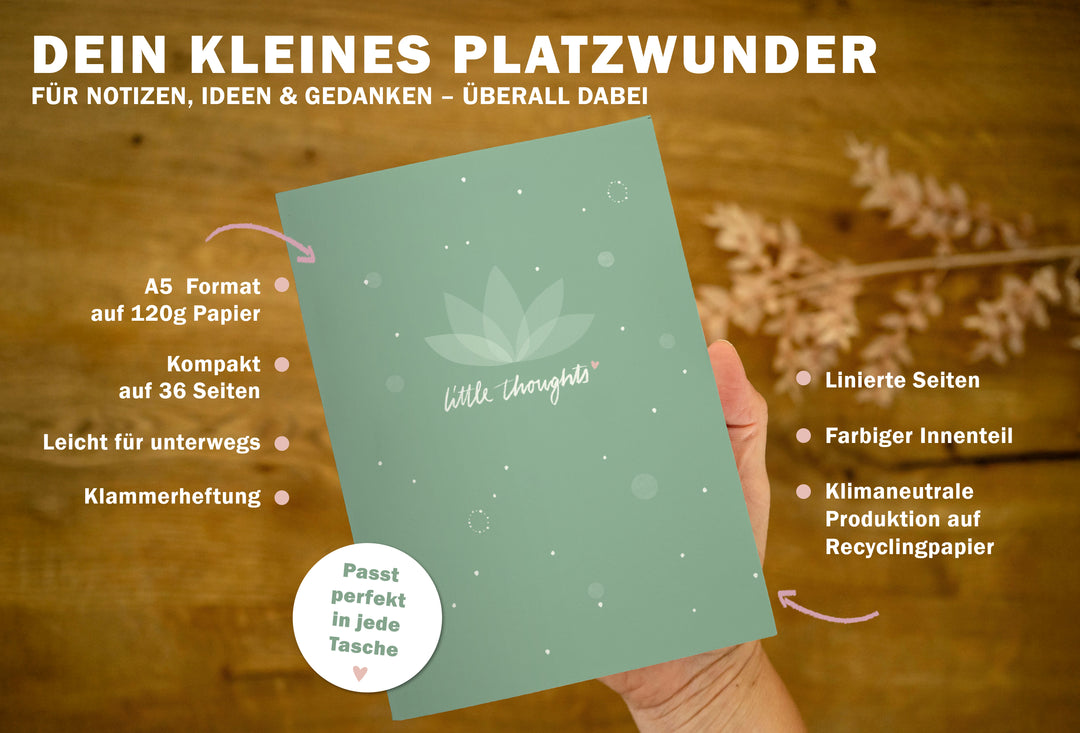 Handliches nachhaltiges Tagebuch Notizheft in Salbeigrün, klimaneutral gedruckt