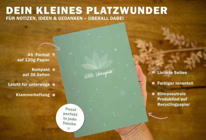 Handliches nachhaltiges Tagebuch Notizheft in Salbeigrün, klimaneutral gedruckt