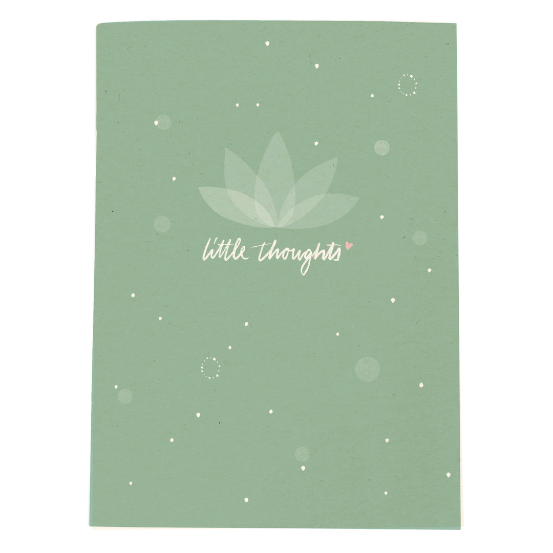 A5 Notizheft „little thoughts“ in Grün mit Lotusmotiv