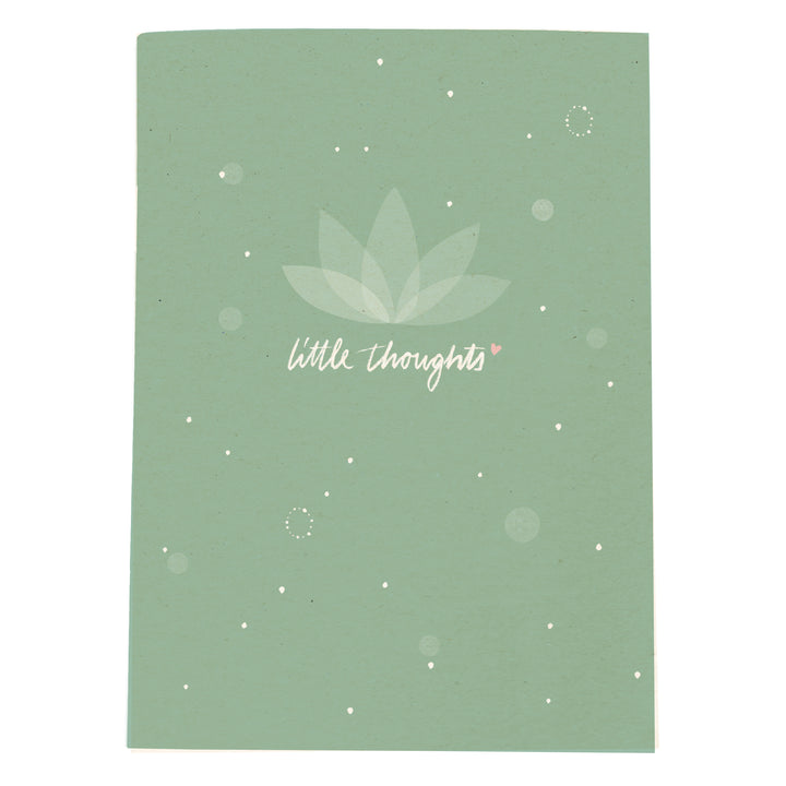 A5 Notizheft „little thoughts“ in Grün mit Lotusmotiv