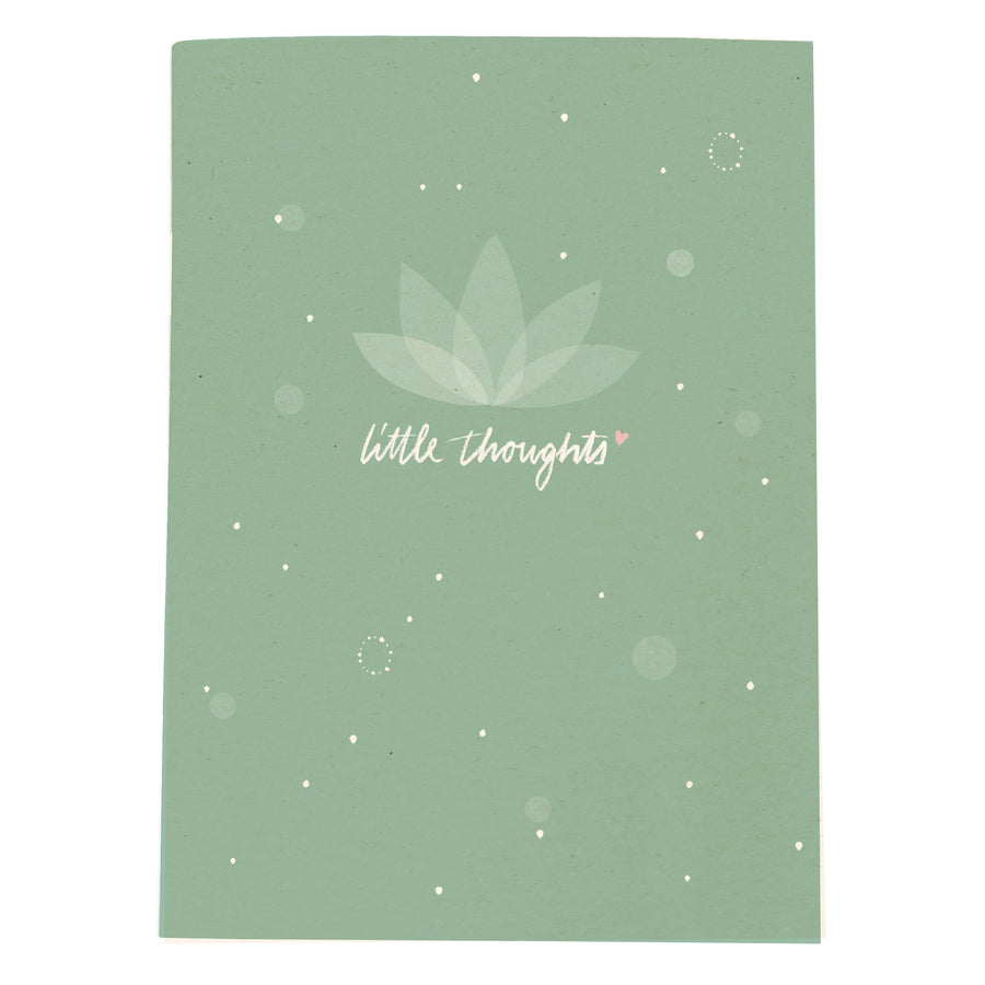 A5 Notizheft „little thoughts“ in Grün mit Lotusmotiv