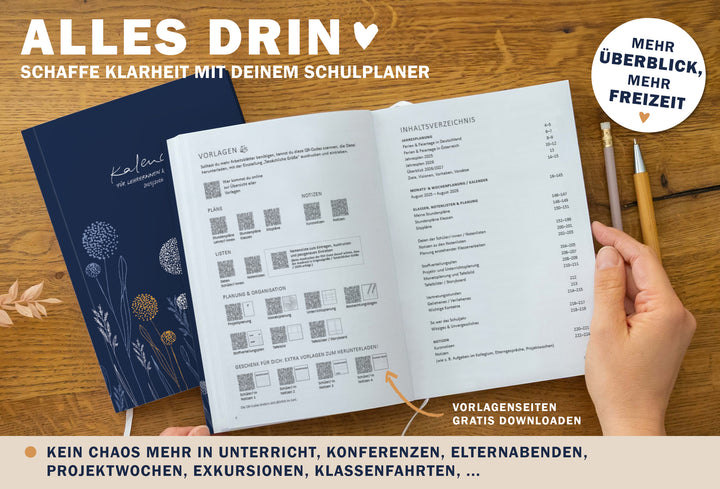 Lehrerkalender 2025 2026 | A5 Lehrerplaner | 2 Seiten pro Woche | kompaktes und flexibles Softcover, klimaneutral, blau weiß orange