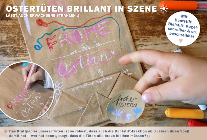 Ostertüten Set mit 24 FSC Holzklammern, beschreibbar zum Personalisieren und Bemalen mit Stift
