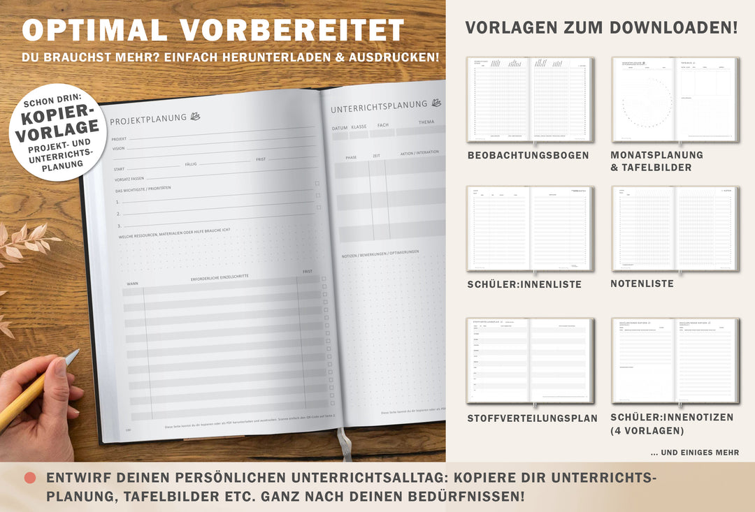 Lehrerkalender 2025 2026 | A4 Lehrerplaner für Unterrichtsvorbereitung & Schuljahr Planung | 1 Doppelseite pro Woche | klimaneutral, Schwarz Weiß