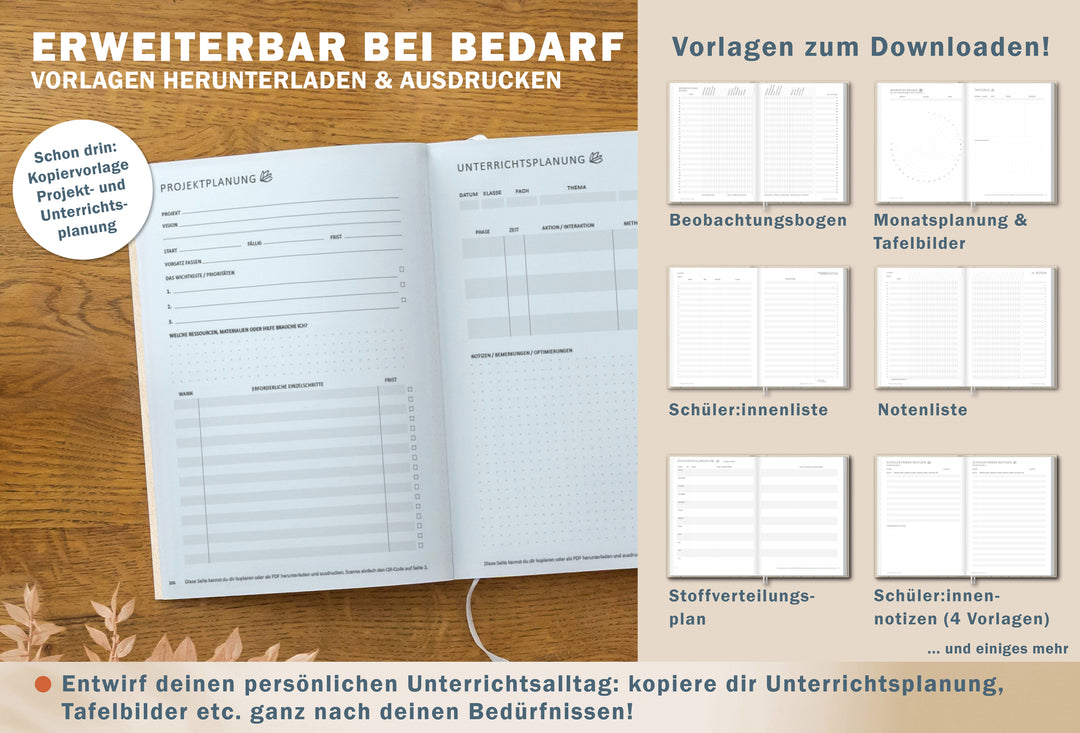 Projekt- und Unterrichtsplanung im A5 Grundschulplaner 2026/27 mit zusätzlichen Vorlagen zum Download