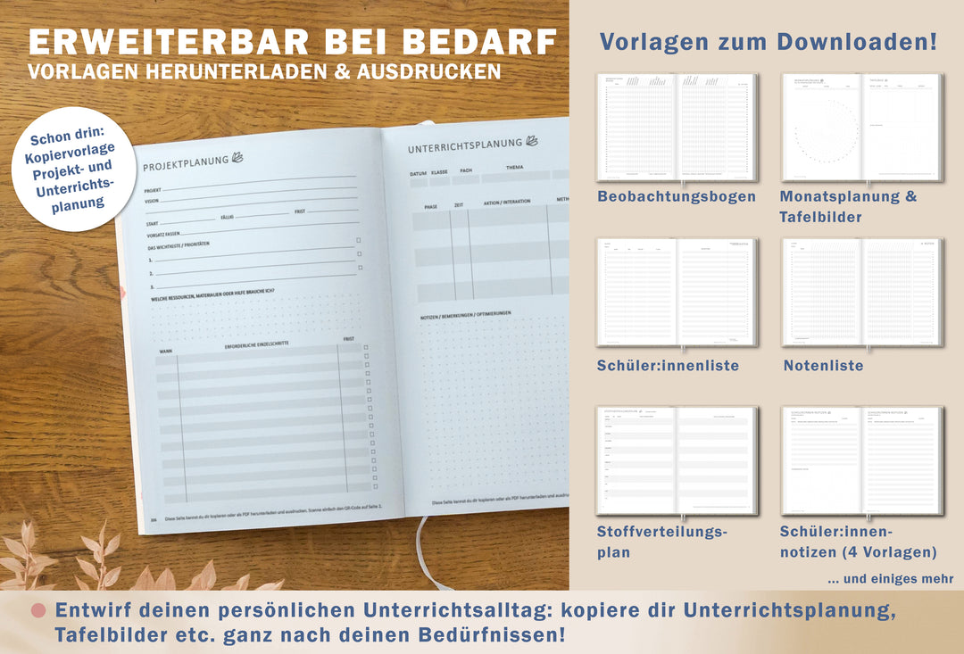 Projekt- und Unterrichtsplanung im A5 Grundschulplaner 2026/27 mit zusätzlichen Vorlagen zum Download