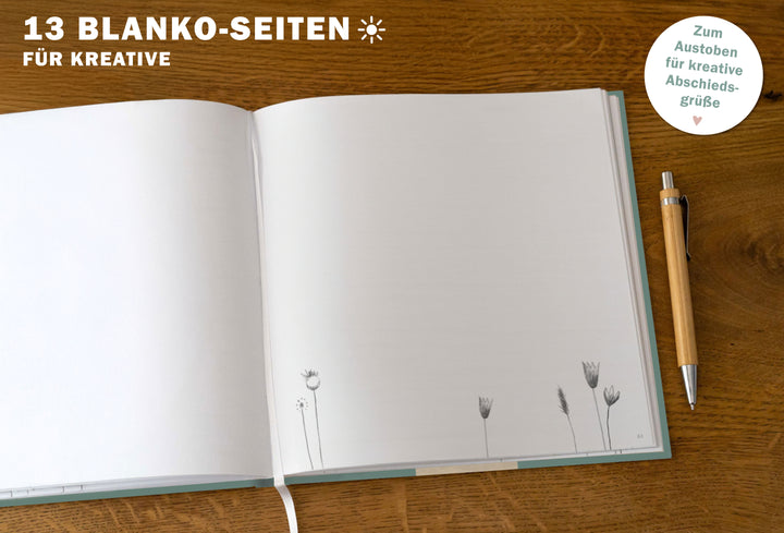 Abschiedsbuch für Kollegen, Lehrer, Freunde - Es war schön mit dir! - Abschiedsgeschenk, mint grün weiß, 92 blanko Seiten, Hardcover, 120g FSC Papier