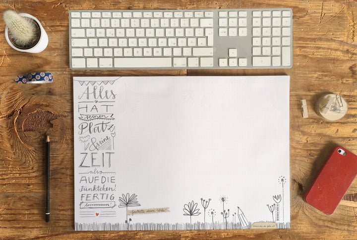 Nachhaltige Schreibunterlage A3 mit dotted Layout und liebevollen Illustrationen
