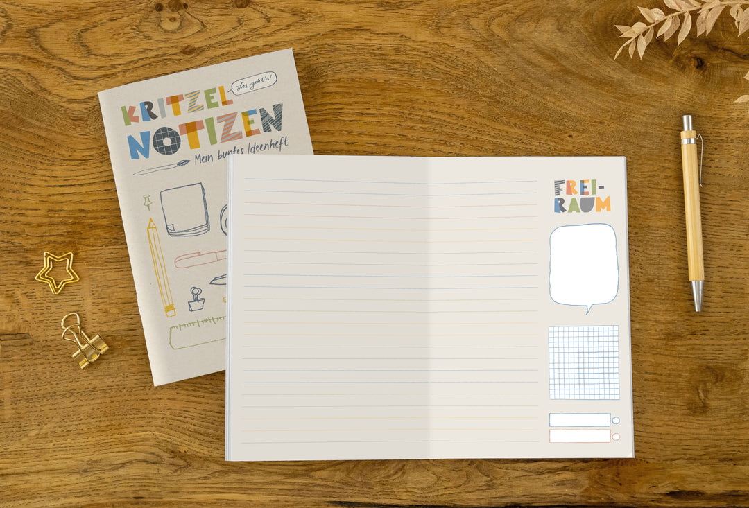 Kinder Notizbuch A5 mit Linien und kreativen Randimpulsen