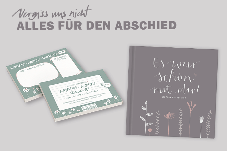 Umweltfreundlich produzierte Abschiedsbuecher und Abreissbloecke fuer die Abschiedsfeier