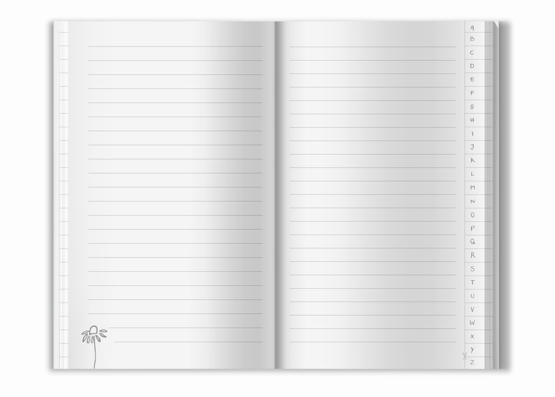 Adressbuch weiß im floralen Design | kleines handliches Notizbuch mit Register zum Ausschneiden | Softcover, liniert, 11,5x18 cm, Recyclingpapier