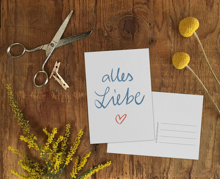 Glückwunschkarten - alles Liebe | schöne Recyclingpapier Postkarten für Glückwünsche | zum Geburtstag, Abschied, Gutschein, Geldgeschenk