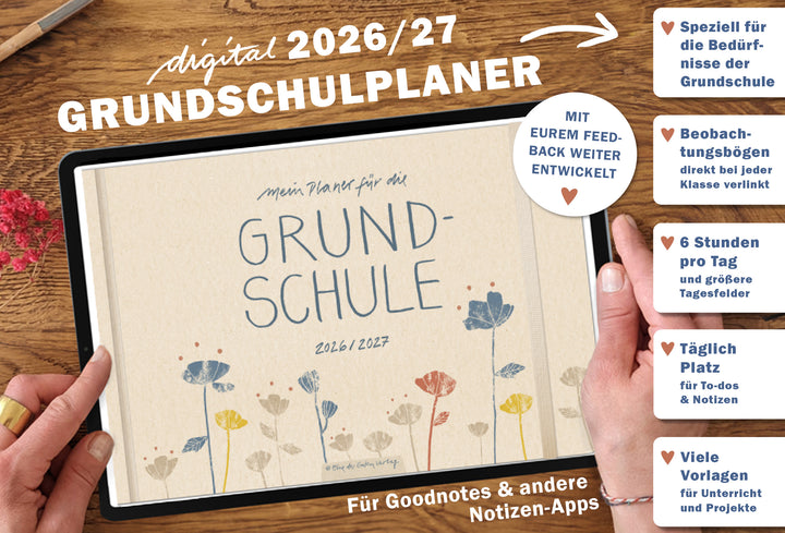 Digitaler Grundschulplaner 2026/2027 – Lehrerplaner PDF Grundschule für iPad & GoodNotes – Creme Beige Bunt