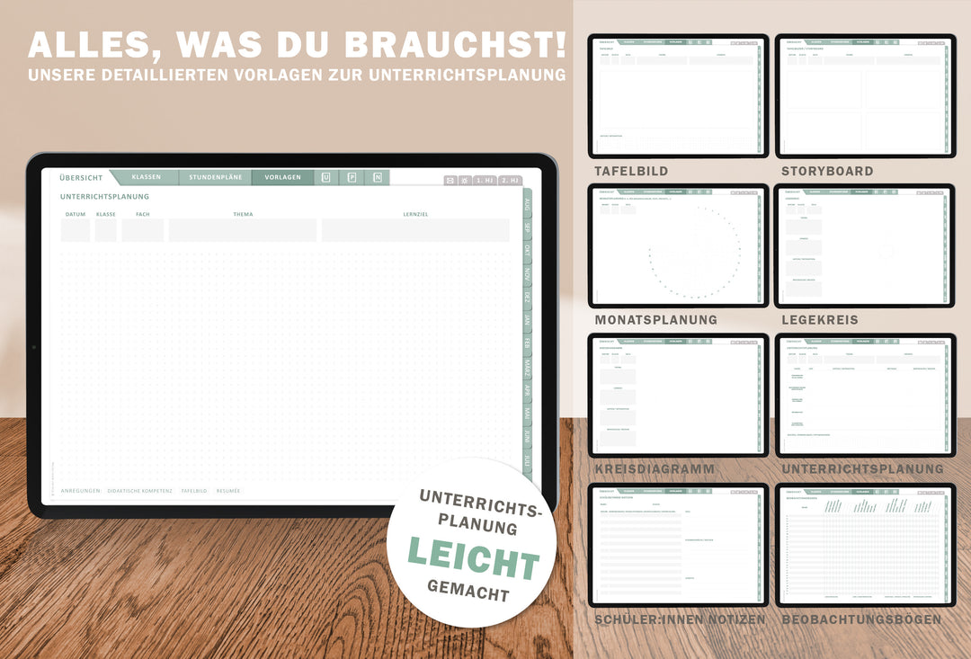 Digitaler Grundschulplaner 2026/2027 – Lehrerplaner PDF Grundschule für iPad & GoodNotes – Creme Grün Rosa
