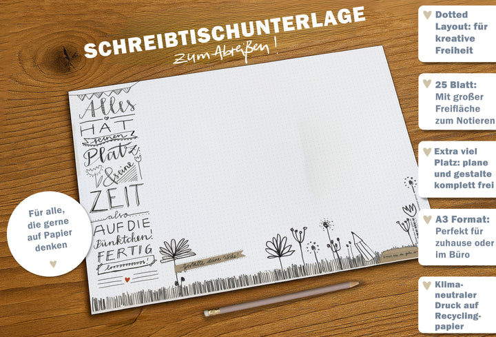 Nachhaltige A3 Schreibtischunterlage mit Platz für Notizen und Skizzen