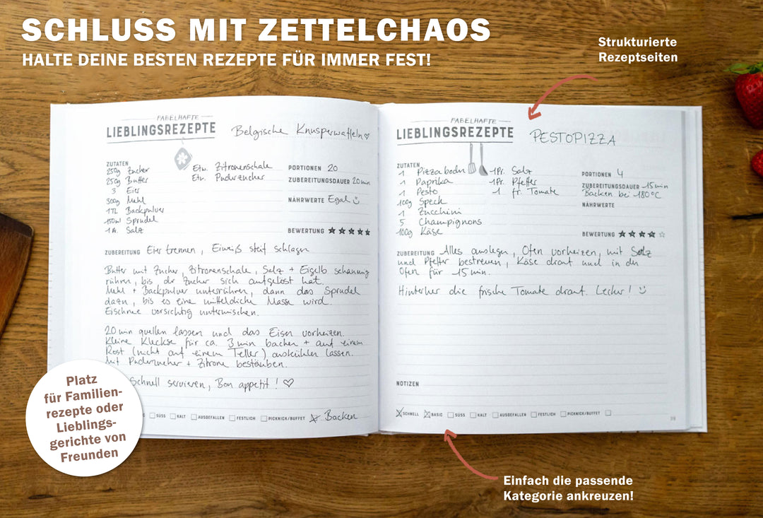 Rezeptbuch zum Selberschreiben | Blanko Kochbuch für 80 fabelhafte Lieblingsrezepte | Vintage Design in Weiß Grau Beige | Premium Hardcover, 21x21 cm