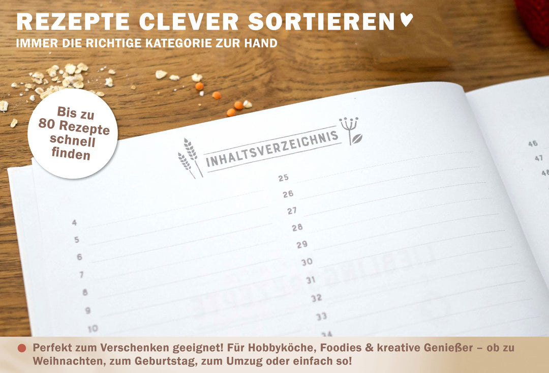 Rezeptbuch zum Selberschreiben | Blanko Kochbuch für 80 fabelhafte Lieblingsrezepte | Vintage Design in Weiß Grau Beige | Premium Hardcover, 21x21 cm