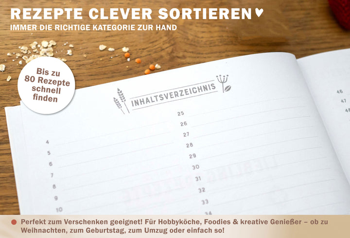 Rezeptbuch zum Selberschreiben | Blanko Kochbuch für 80 fabelhafte Lieblingsrezepte | Vintage Design in Weiß Grau Beige | Premium Hardcover, 21x21 cm