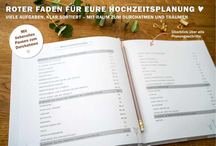 Hochzeitsplaner mit Zeitplan und Checklisten