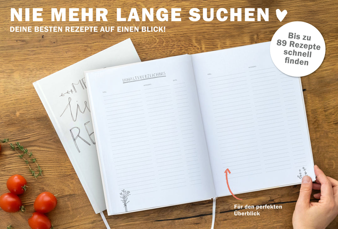 Großes XXL Rezeptbuch in A4 zum Selberschreiben - Meine liebsten Rezepte - DIY Kochbuch, Design in Weiß,  FSC Papier, Hardcover, 21 x 30 cm