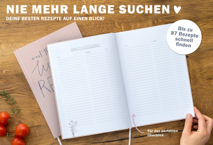 Rezeptbuch A4 zum Selberschreiben - Meine liebsten Rezepte | DIY Kochbuch, Backbuch, Geschenkidee | Design in Rosa Blau,  FSC Papier, Hardcover