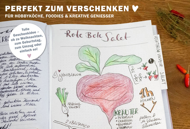 Rezeptbuch A4 zum Selberschreiben - Meine liebsten Rezepte | DIY Kochbuch, Backbuch, Geschenkidee | Design in Rosa Blau,  FSC Papier, Hardcover