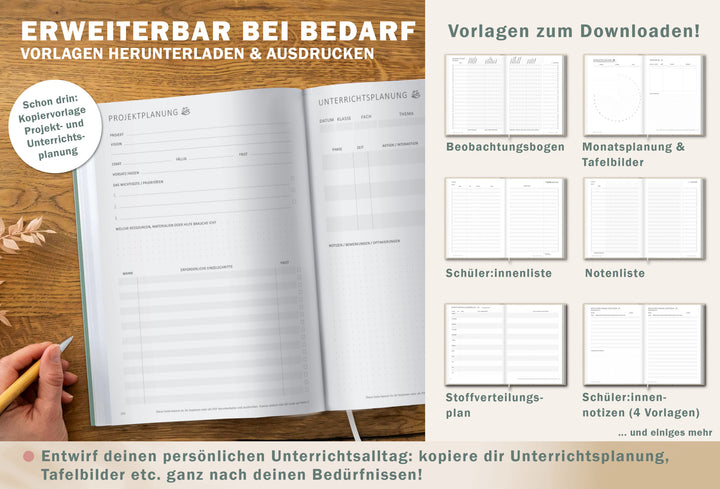 Lehrerkalender 2026 2027 | A4 Lehrerplaner Softcover für Schuljahr Planung | 1 Doppelseite pro Woche | klimaneutral, mintgrün weiß