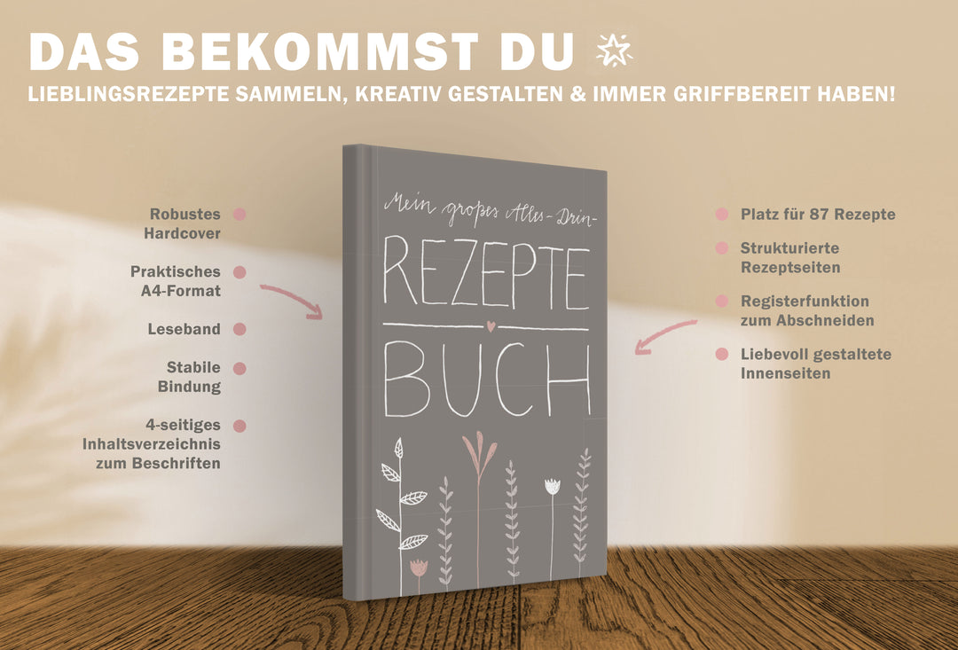 Blanko Kochbuch zum selbst ausfüllen im Blumen Design