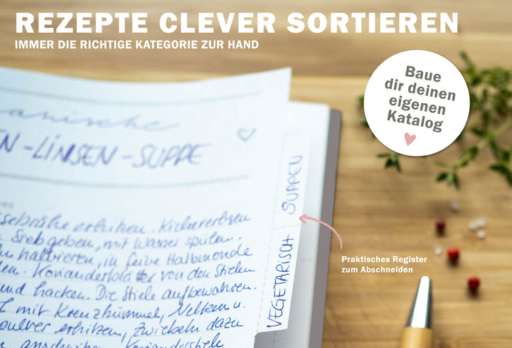schreiben aufbewahren Kreatives Kochbuch für eigene Rezepte zum Ausfüllen, Beige – Eine der Guten Verlag