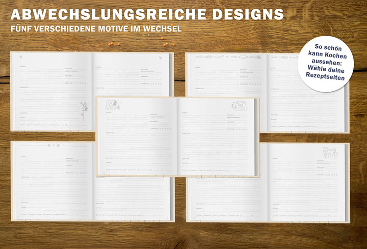 Rezeptbuch zum Selberschreiben | blanko Kochbuch für 80 Lieblingsrezepte | Blumen Design in Creme Beige | Premium Hardcover, 21x21 cm