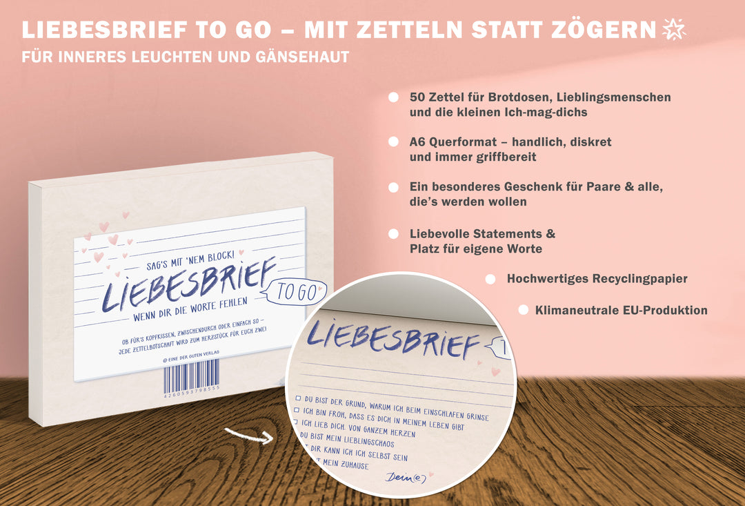 Liebesbrief to go, Abreißblock für verliebte Pärchen, Aufmerksamkeit & Liebesbeweis, Brief mit Herz zum Ankreuzen mit Platz für liebe Worte