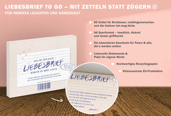 Liebesbrief to go, Abreißblock für verliebte Pärchen, Aufmerksamkeit & Liebesbeweis, Brief mit Herz zum Ankreuzen mit Platz für liebe Worte