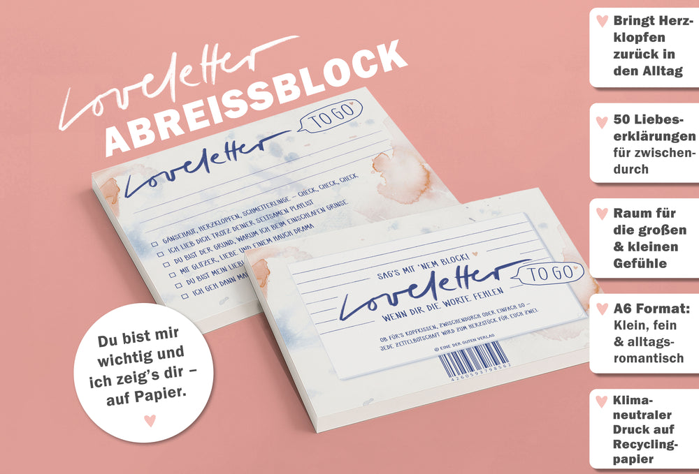Liebesbrief to go - Abreißblock zum ankreuzen, für verliebte Pärchen, Liebespaare, für Hochzeit, Hochzeitspaar, als Aufmerksamkeit, Liebesbeweis, Brief mit herz, blau weiß rosa