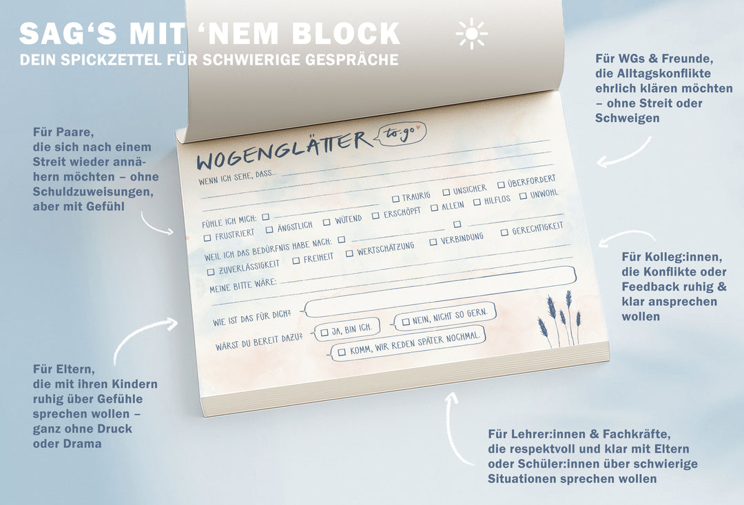Briefblock – Wogenglätter to go |  A6 Abreißblock mit 50 Blatt | GFK Konflikt-Klärungsblock für ehrliche Gespräche