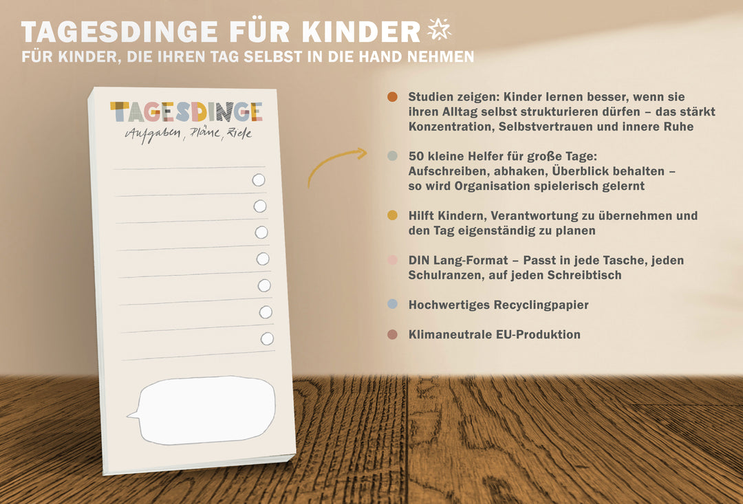 Handlicher Notizblock Kinder für Pläne & Ziele zum Selbstständigkeit lernen