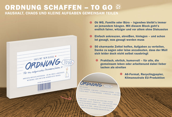 Briefblock – Ordnung to go | A6 Abreißblock mit 50 Blatt | dein Block für Haushalt & gemeinsames Wohnen